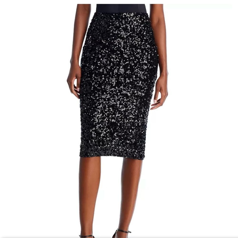 AQUA Sequin Black Women’s Bloomingdale’s Midi Lined Skirt Size Large
